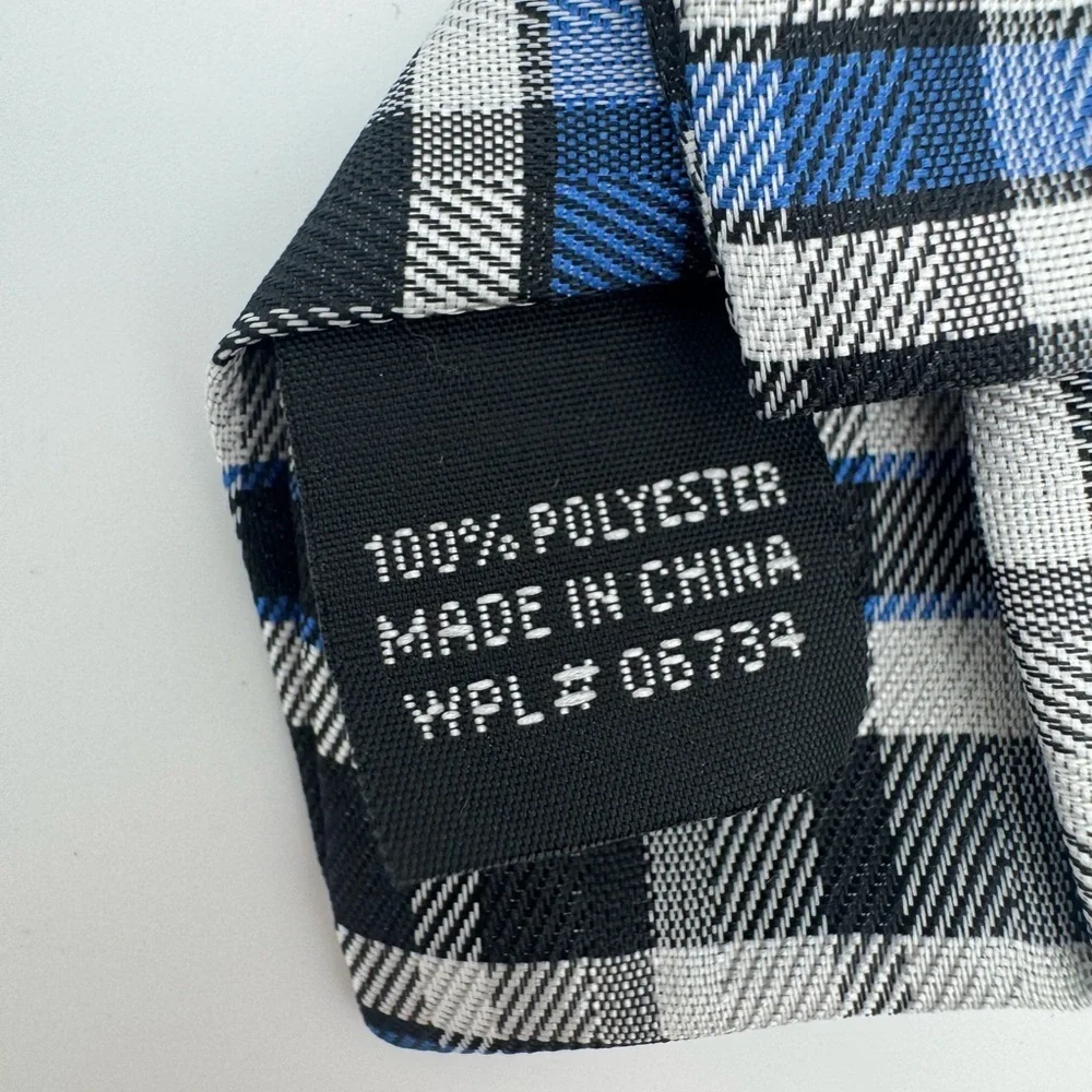 Boys Clip on skinny neck Tie plaid checkered blue black white dressy formal
